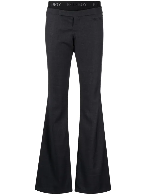 Halfboy Logo-waistband Layered-detail Flared Trousers in Grey