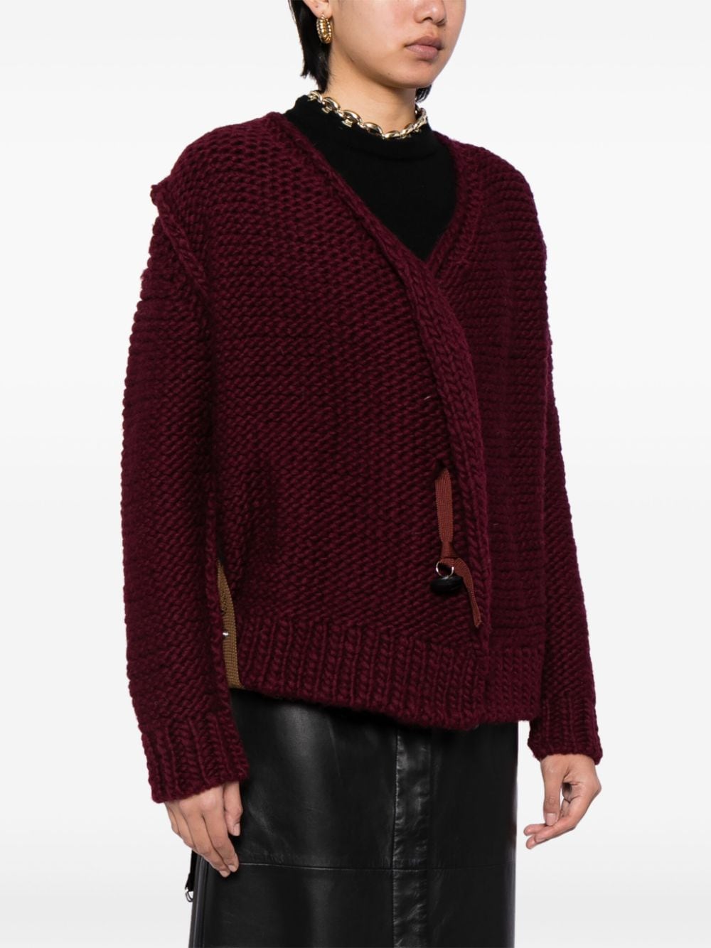 Shop Toga V-neck Chunky-knit Cardigan In Red