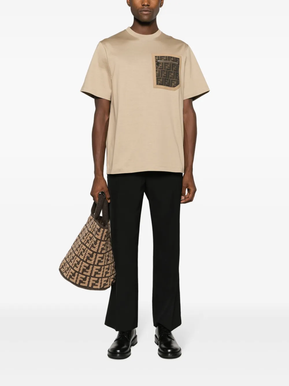 Fendi FF-logo print pocket T-Shirt - Bruin