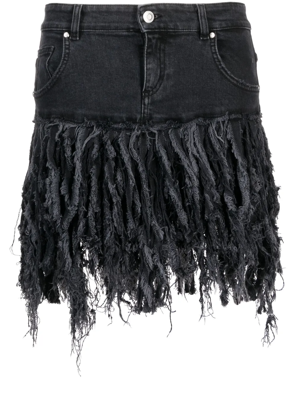 Blumarine Fringed Denim Miniskirt In Grau