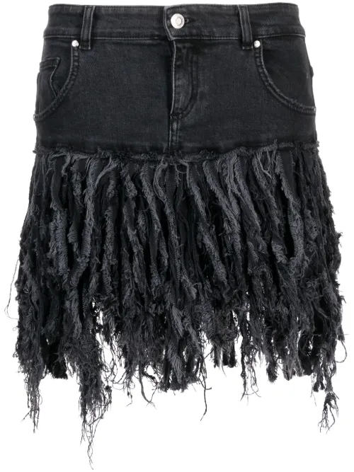 Jupe courte en jean à franges - Blumarine - Modalova