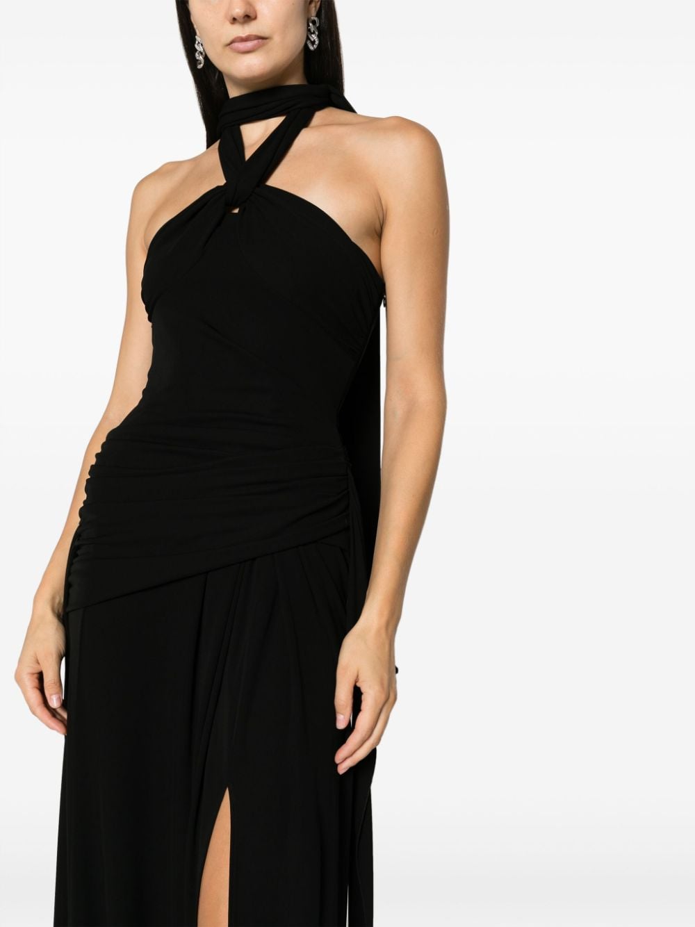 Shop Blumarine Draped Halterneck Maxi Dress In Black