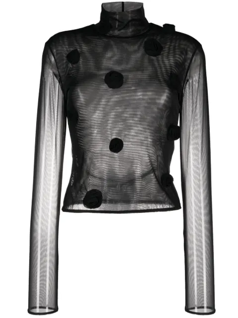 Blumarine floral-appliqué long-sleeve mesh top