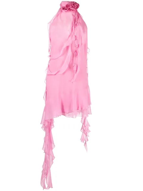 Blumarine ruffled halterneck silk minidress