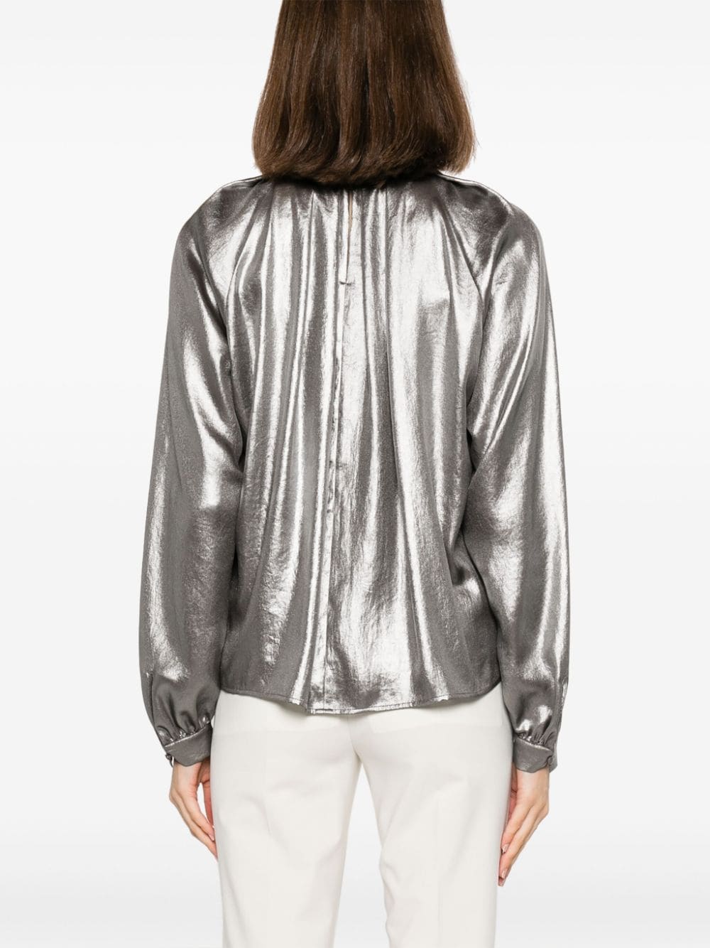 Shop Luisa Cerano Metallic-effect Long-sleeve Top In Silver