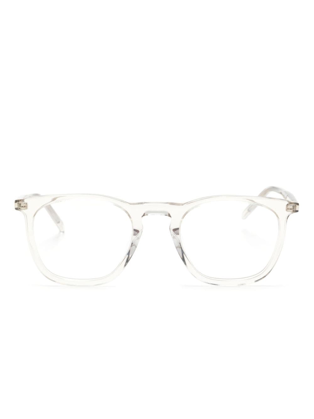 Shop Saint Laurent Transparent Square-frame Glasses In Neutrals