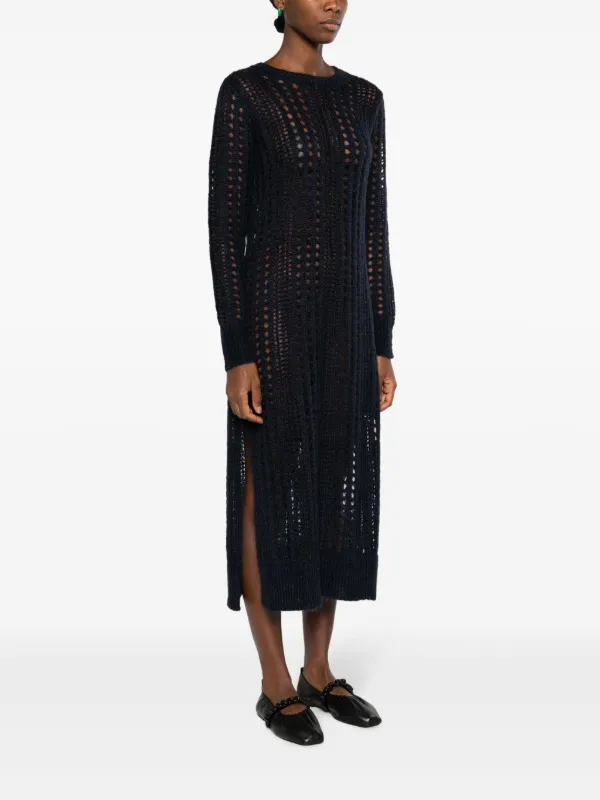 ganni blue knit dress open-knit mohair-blend | Mini dress