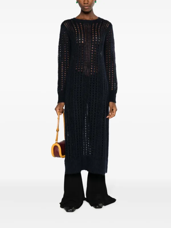 Ganni Open-knit Mohair-blend Dress - Blue