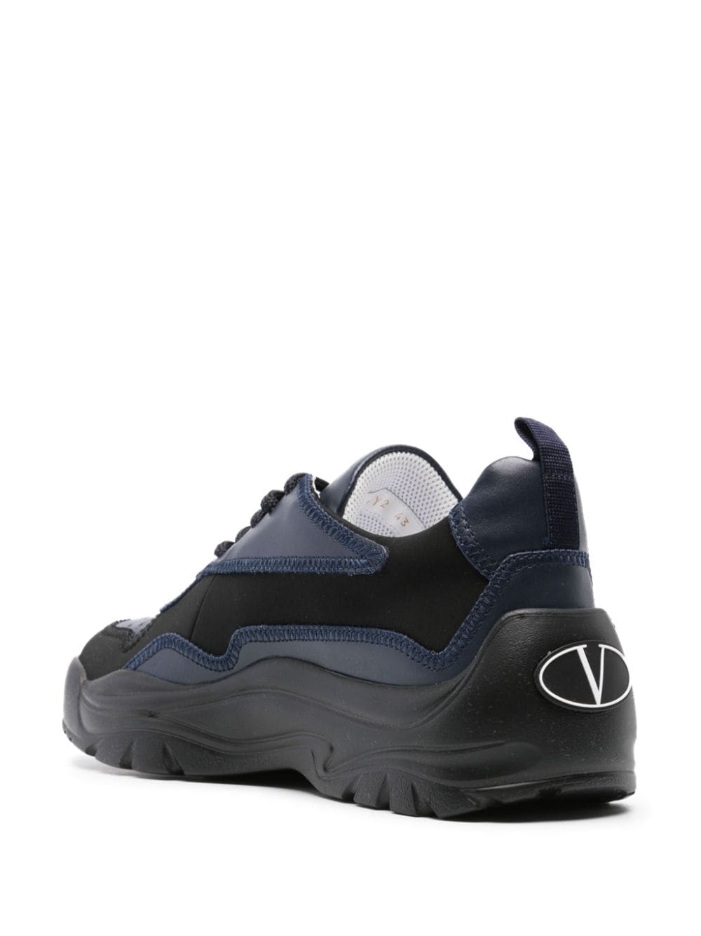 Shop Valentino Panelled Lace-up Sneakers In Blue