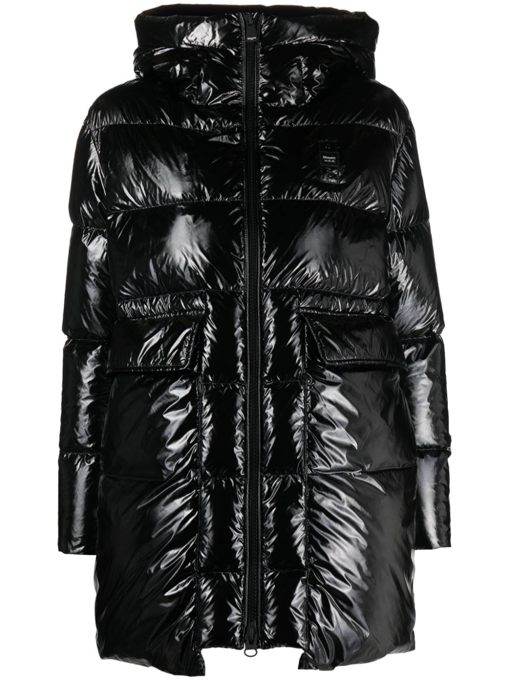 Blauer High-shine Hooded Padded Jacket In Black