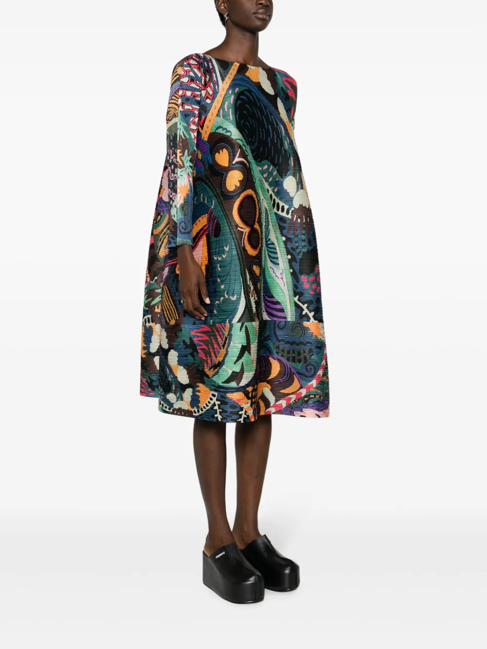 Pleats Please Issey Miyake Midi-jurk met print Blauw