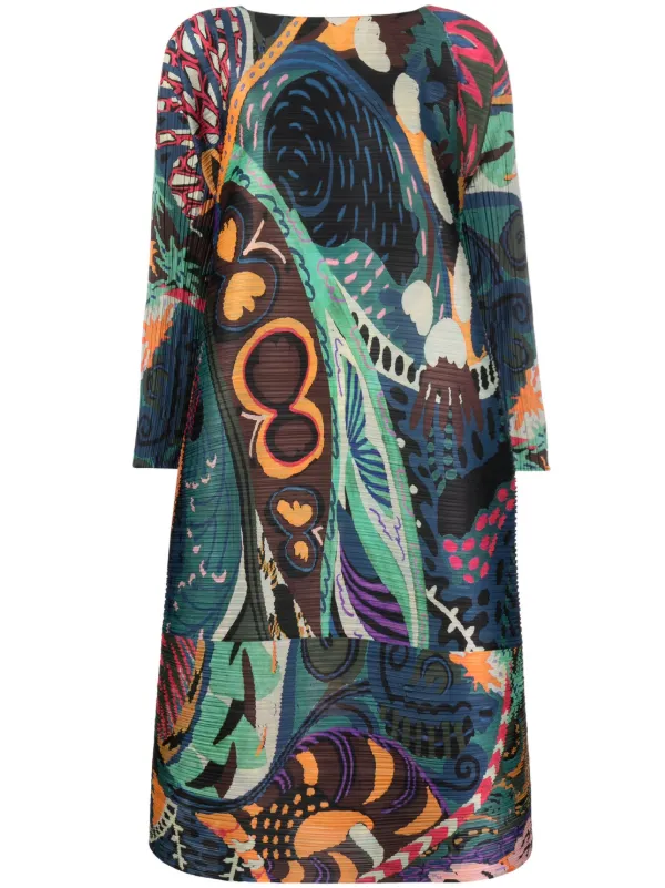 Pleats Please Issey Miyake Snowrunner graphic print Midi Dress