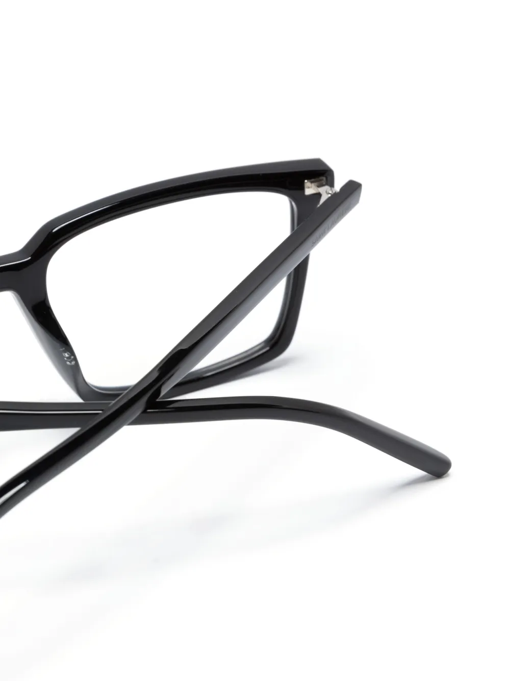 Saint Laurent Logo-engraved Rectangle-frame Glasses In Black