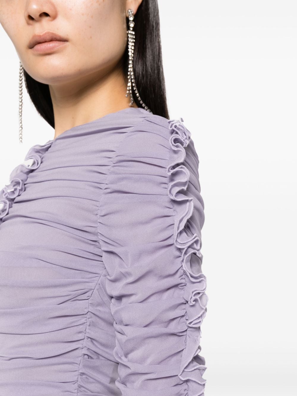 Shop Magda Butrym Ruffled Stretch-silk Minidress In Purple