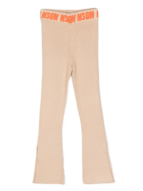 MSGM Kids pantalones tejidos de canalé con logo estampado