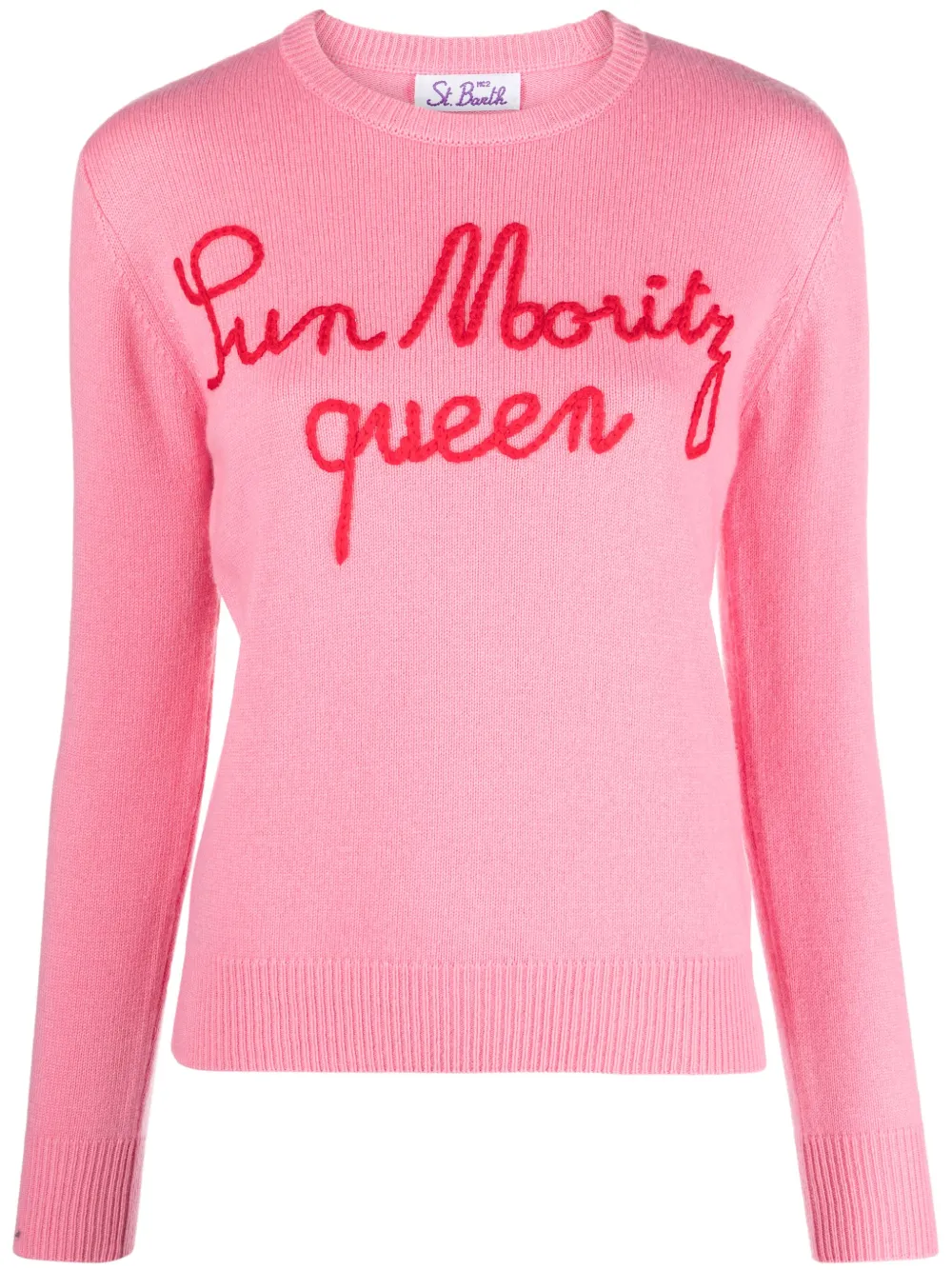 Mc2 Saint Barth Woman Sweater With St. Moritz Queen Embroidery In Pink