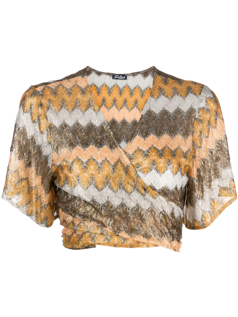 Mc2 Saint Barth Pointelle-knit Cropped Blouse In Gold