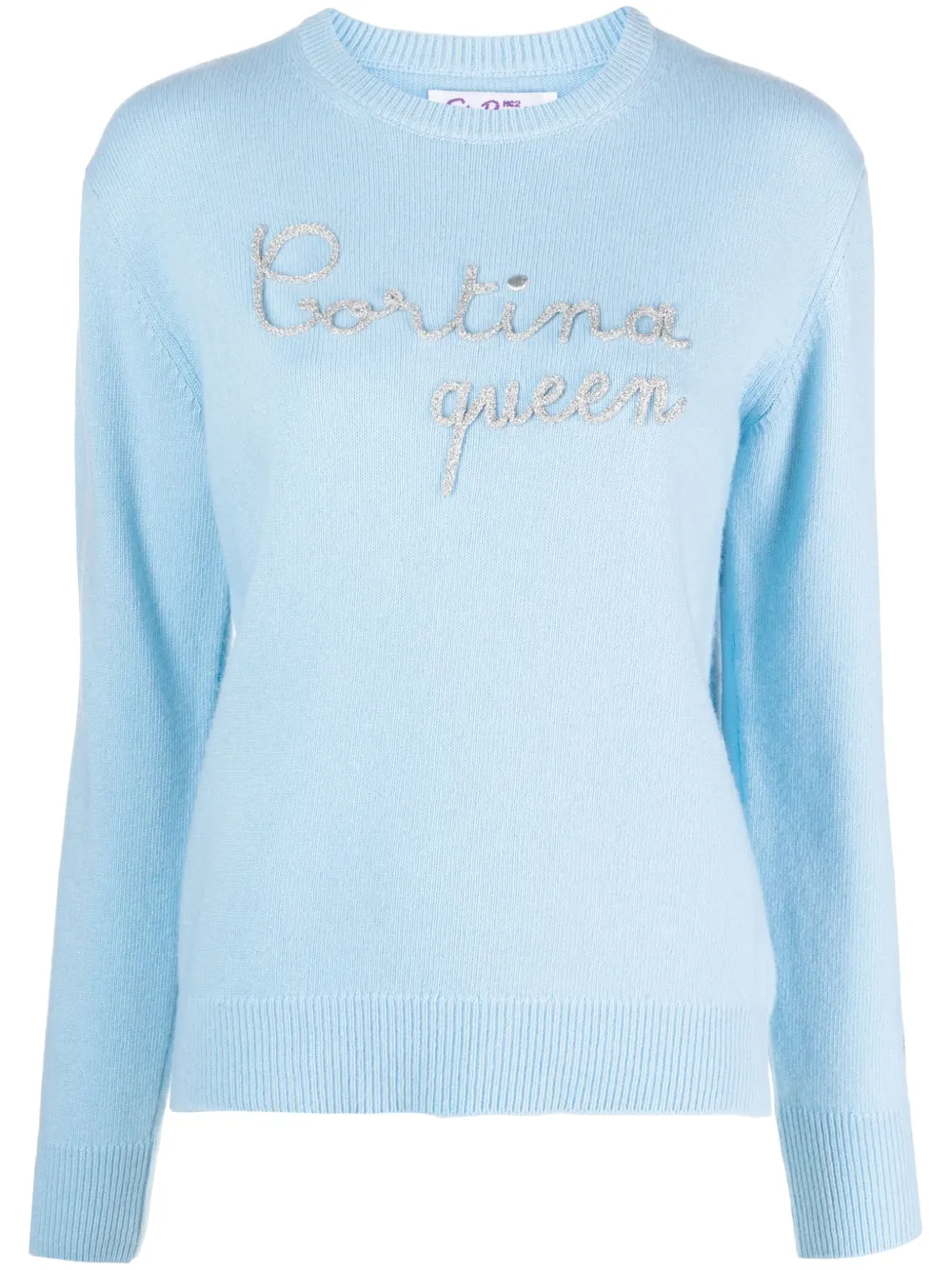 Mc2 Saint Barth Logo-embroidered Fine-knit Jumper In Blue