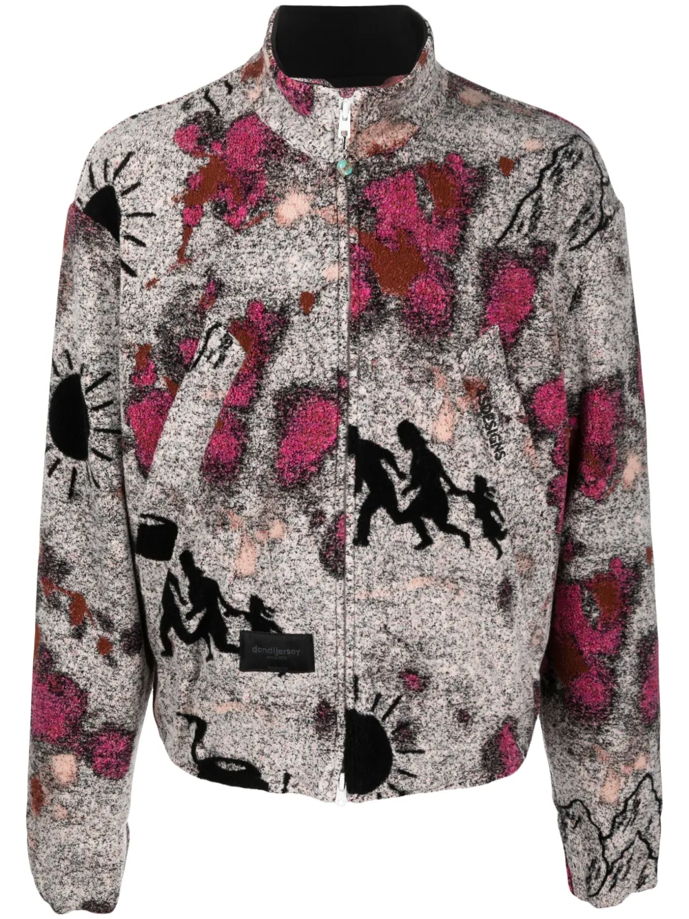 4sdesigns Abstract-print Zip-up Jacket In Gray