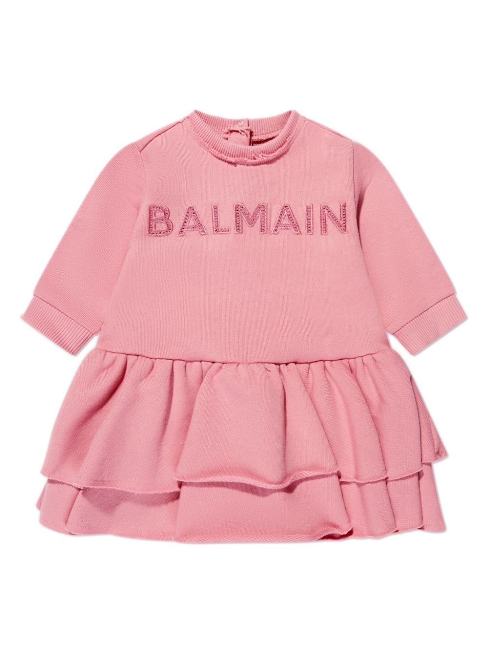 Balmain Babies' Logo刺绣分层式连衣裙 In Pink