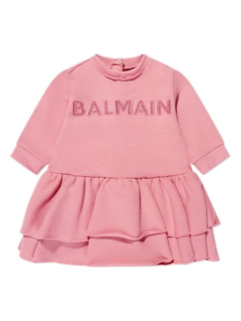 Balmain Kids logo-embroidered tiered dress