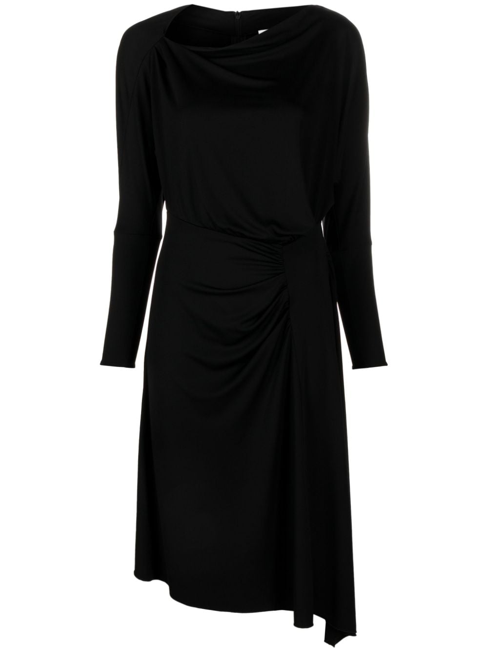 Luisa Cerano Long-sleeve Draped Midi Dress In Black