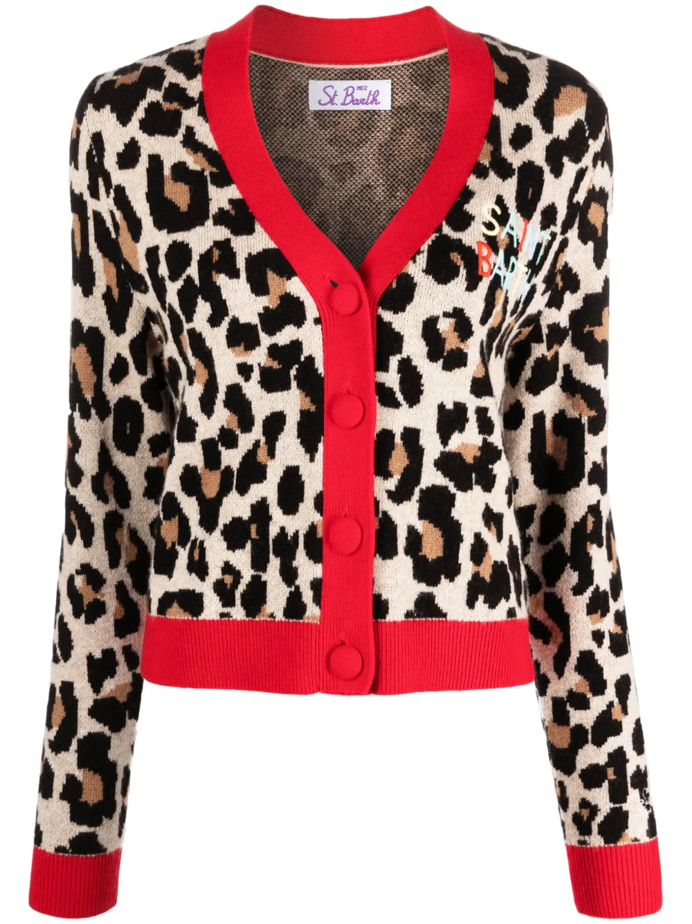 MC2 SAINT BARTH LEOPARD-INTARSIA CROPPED CARDIGAN