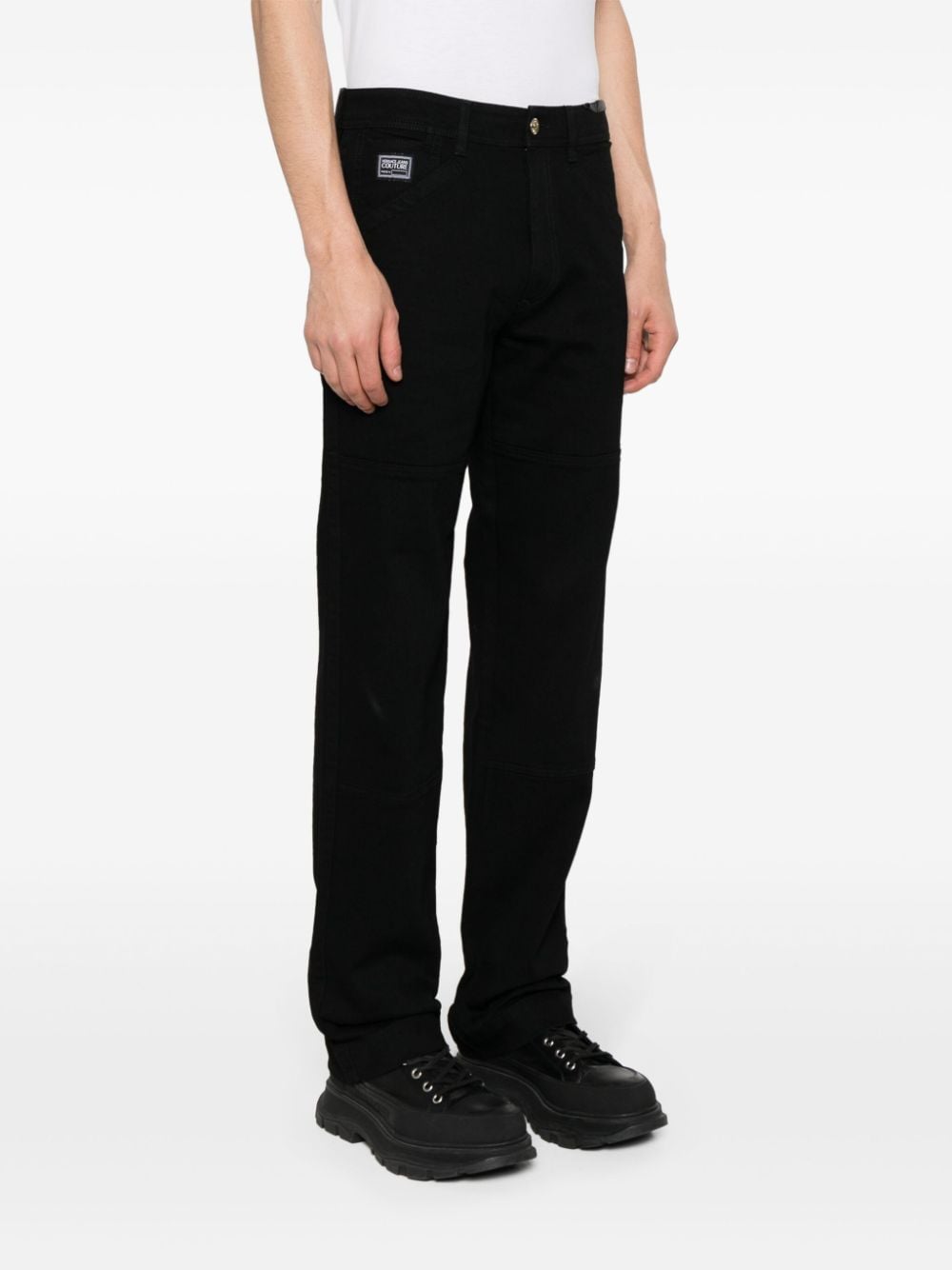 Shop Versace Jeans Couture Panelled Straight-leg Jeans In Black