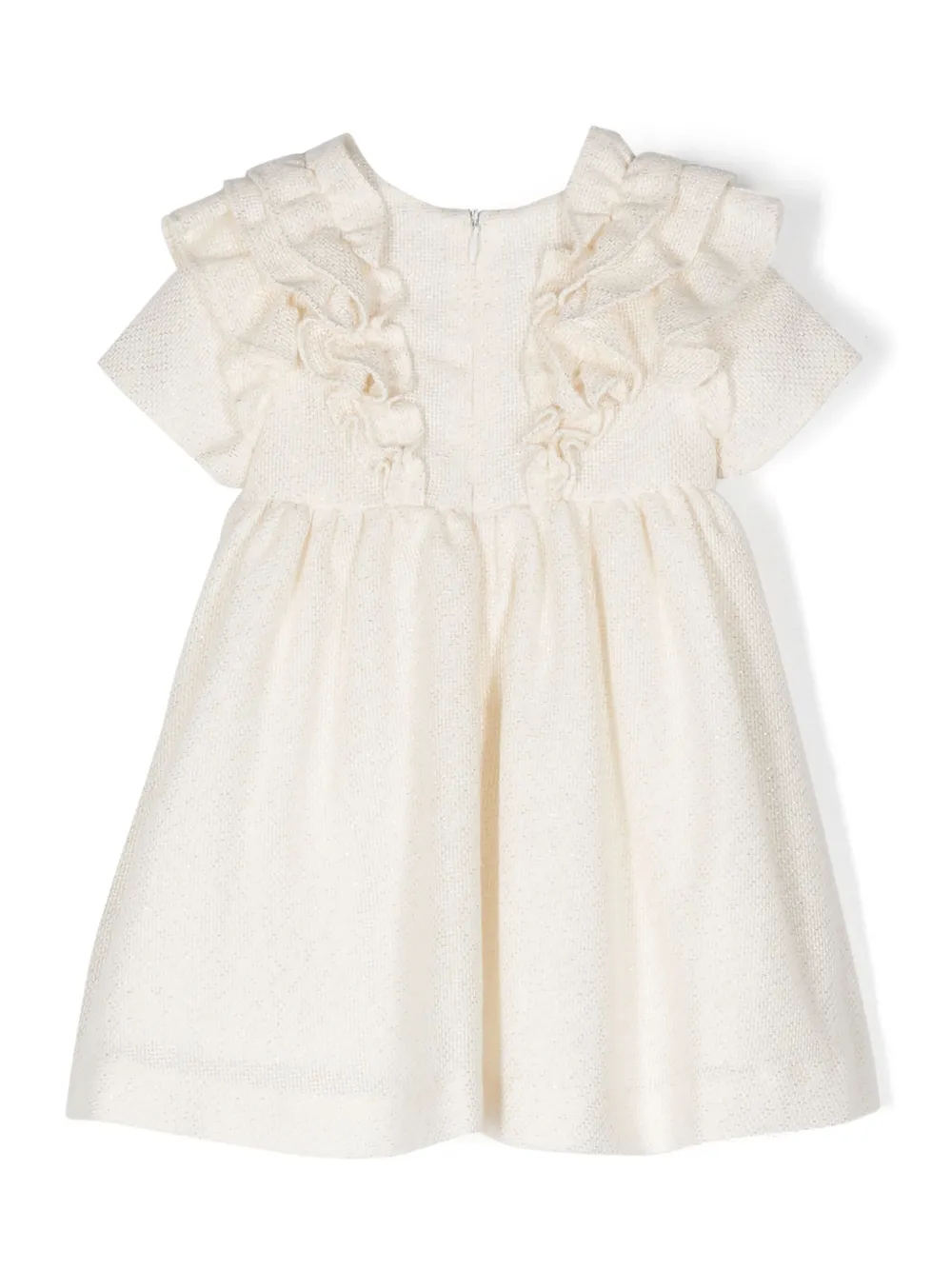 Tartine Et Chocolat metallic-threading ruffled dress - Beige