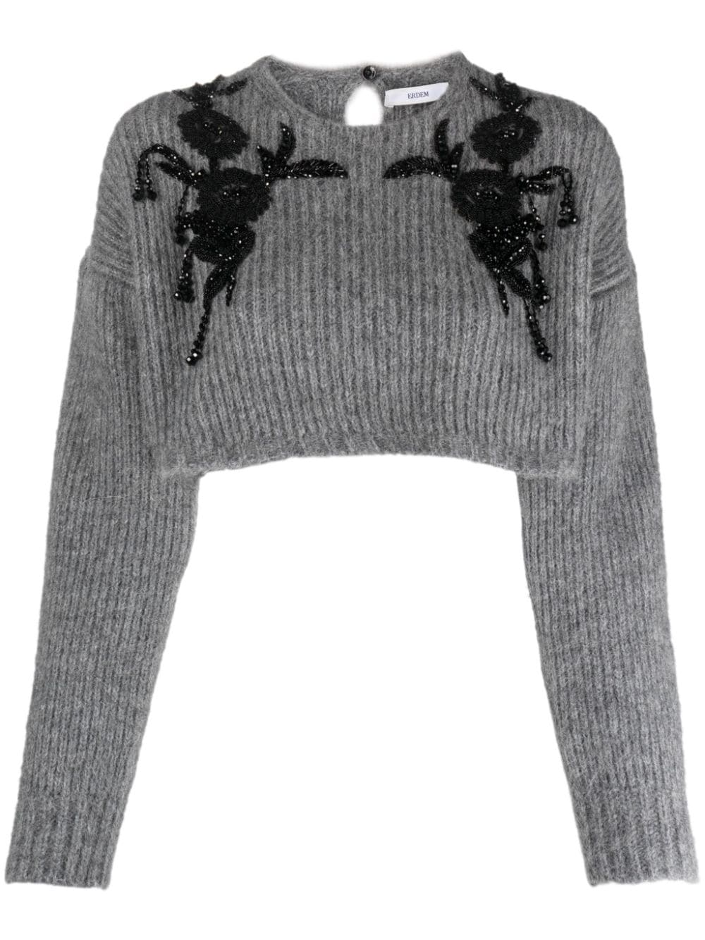 Erdem Bead-embellished Ribbed-knit Jumper In Grey