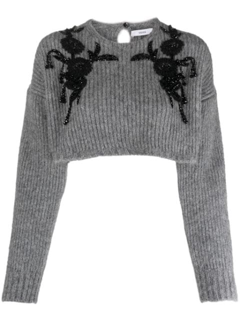 ERDEM suéter tejido de canalé con detalle de mostacillas