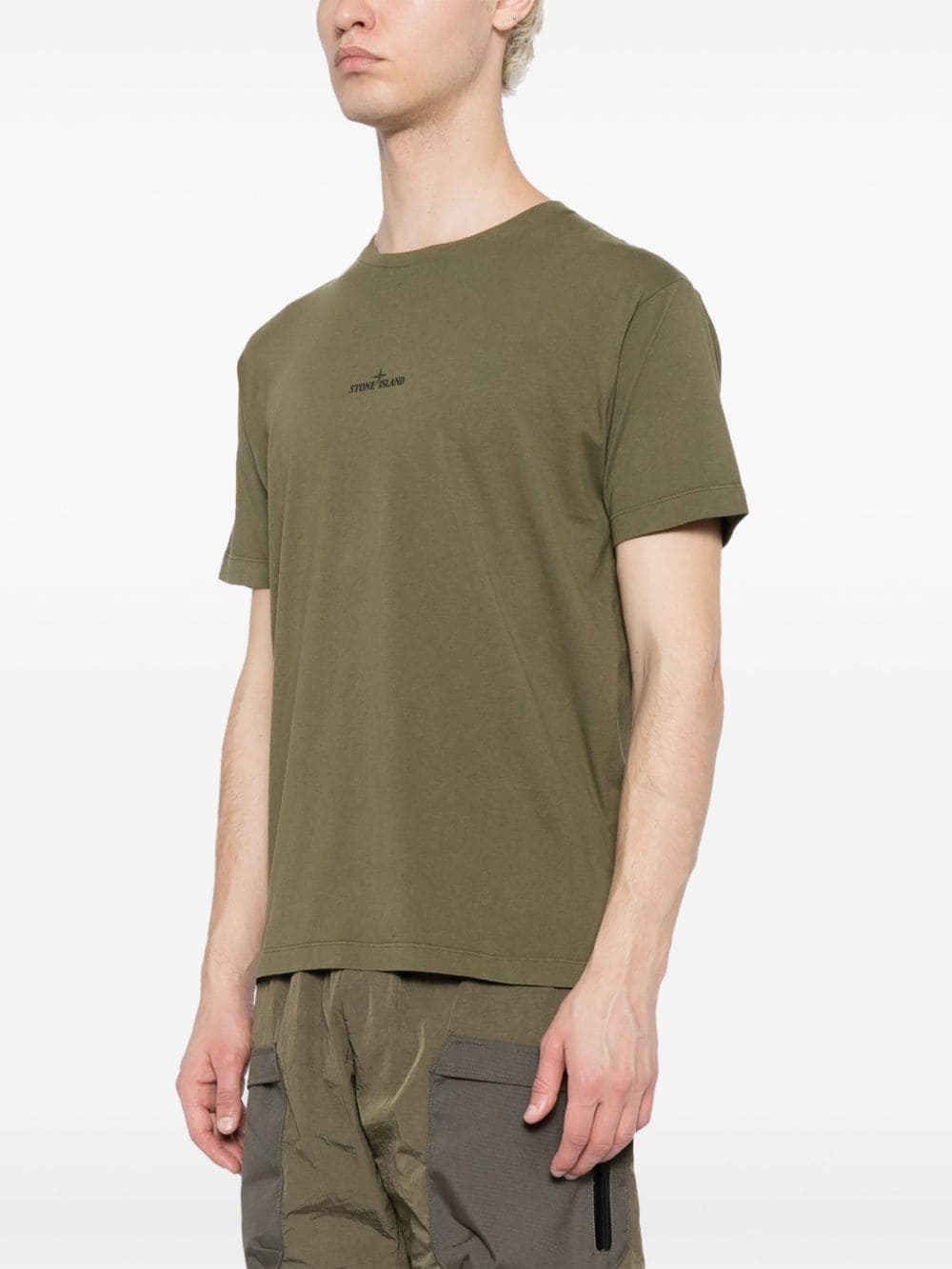 Shop Stone Island Logo-print Cotton T-shirt In Green