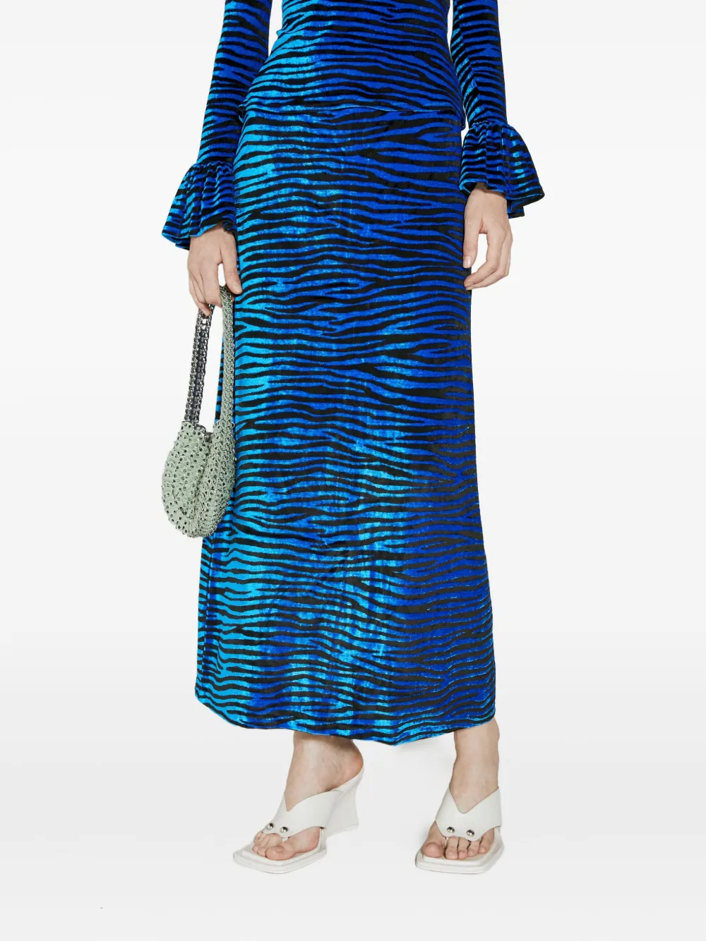 Rabanne tiger-print maxi skirt Blauw