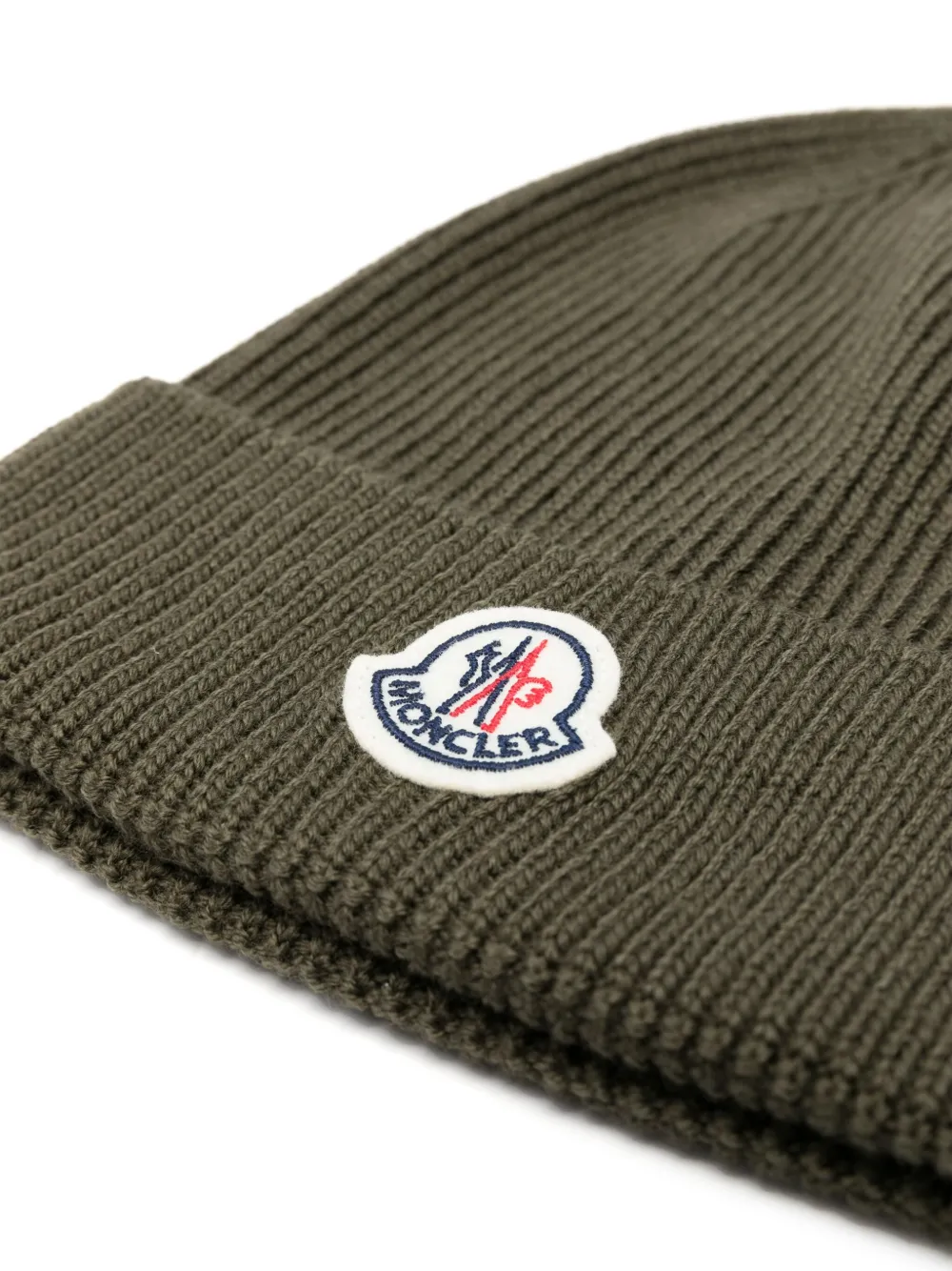 Moncler logo-patch virgin wool beanie - Groen