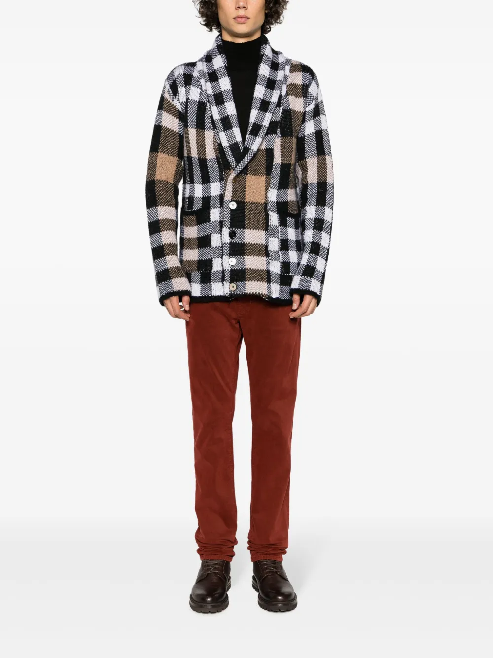 Gabriele Pasini shawl-lapels checked cardigan - Bruin