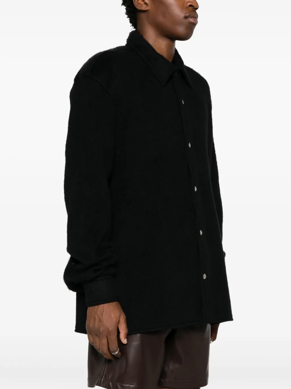 Shop Jil Sander Pointed-collar Alpaca Wool-blend Overshirt In Black