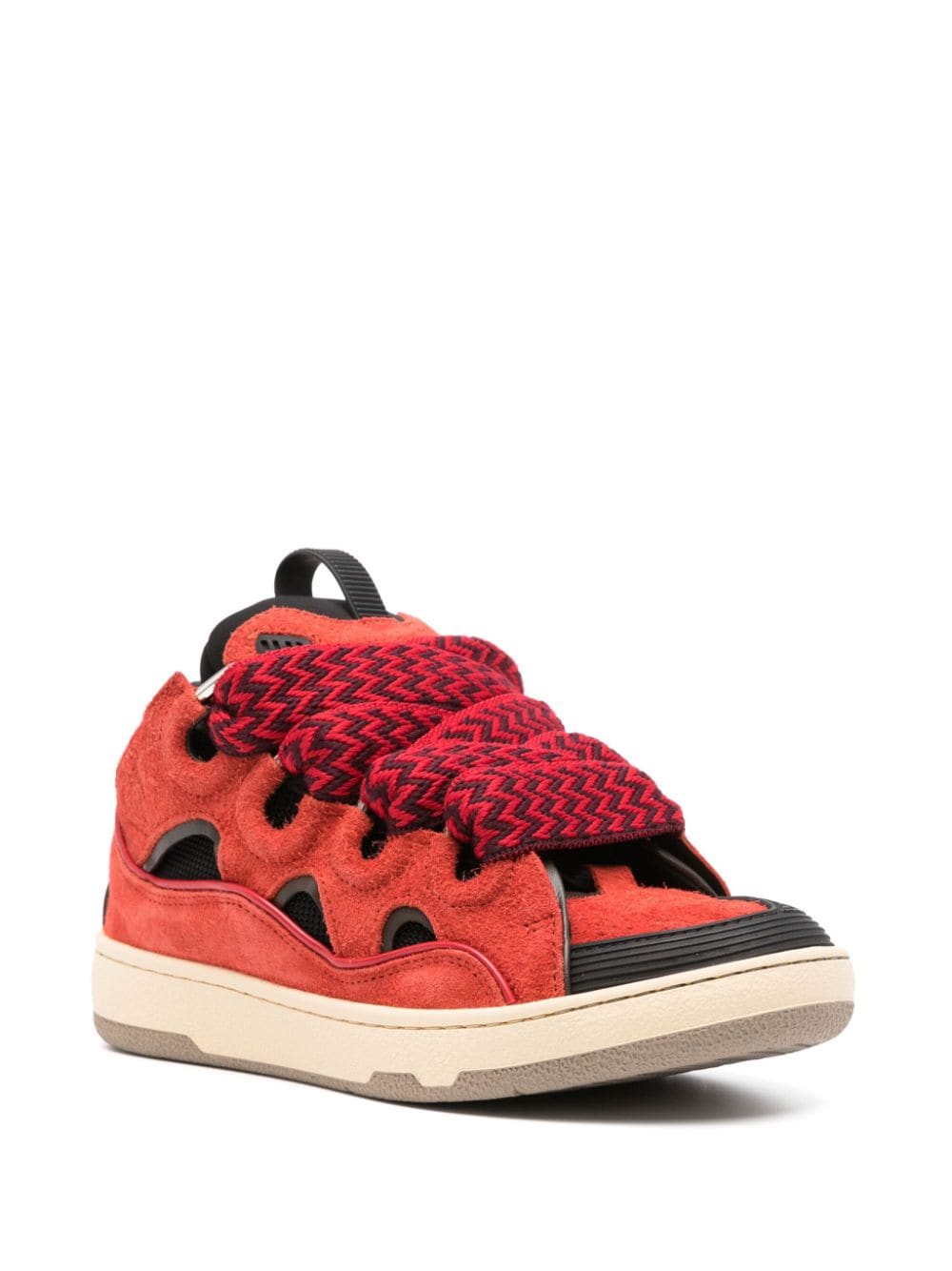 Shop Lanvin Curb Leather Sneakers In Red
