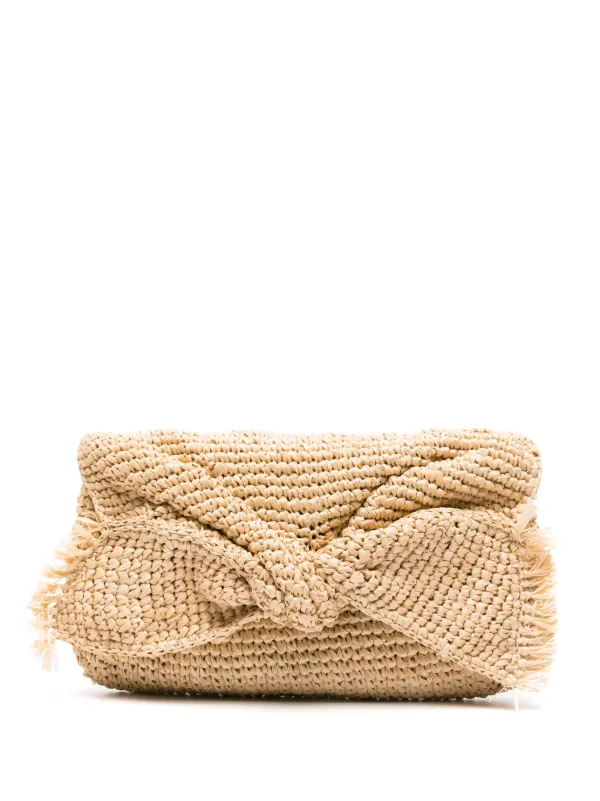 Anya Hindmarch Bow Raffia Clutch Bag in Neutrals