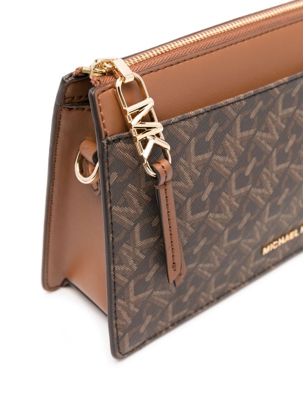 Women Brown MK Monogram Phone Crossbody Bag