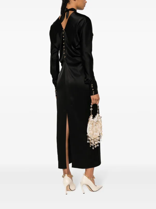 Lanvin Satin Draped Midi Dress | Black | FARFETCH