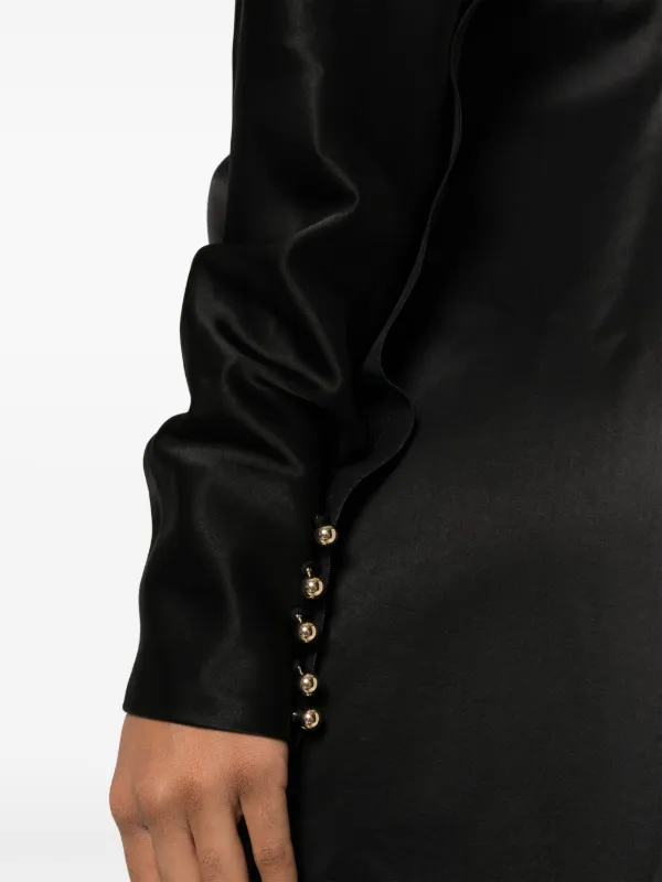 Lanvin Satin Draped Midi Dress | Black | FARFETCH