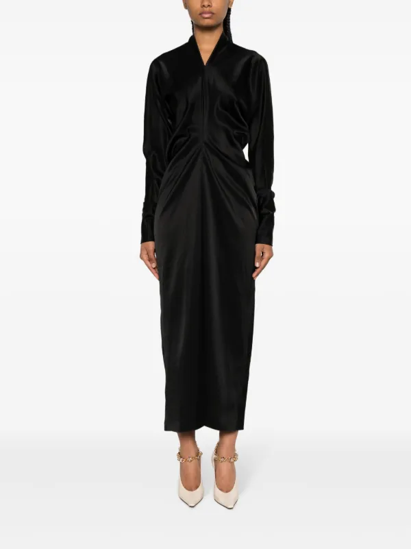 ワンピース LANVIN Lanvin LS Drape Midi Dress Lanvin Satin Draped Midi Dress | Black | FARFETCH