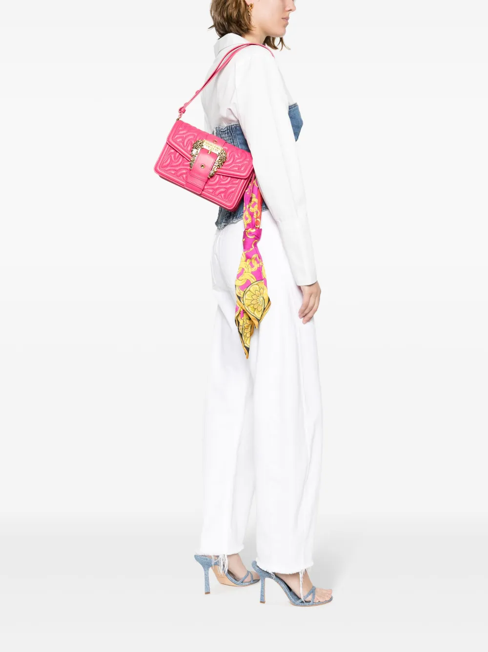 Versace Jeans Couture scarf-detailing logo-buckle shoulder bag - Roze
