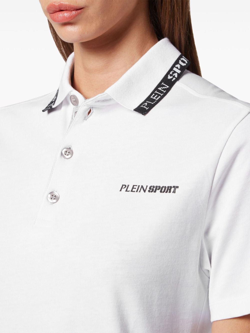 Shop Plein Sport Logo-print Cotton Polo Shirt In White