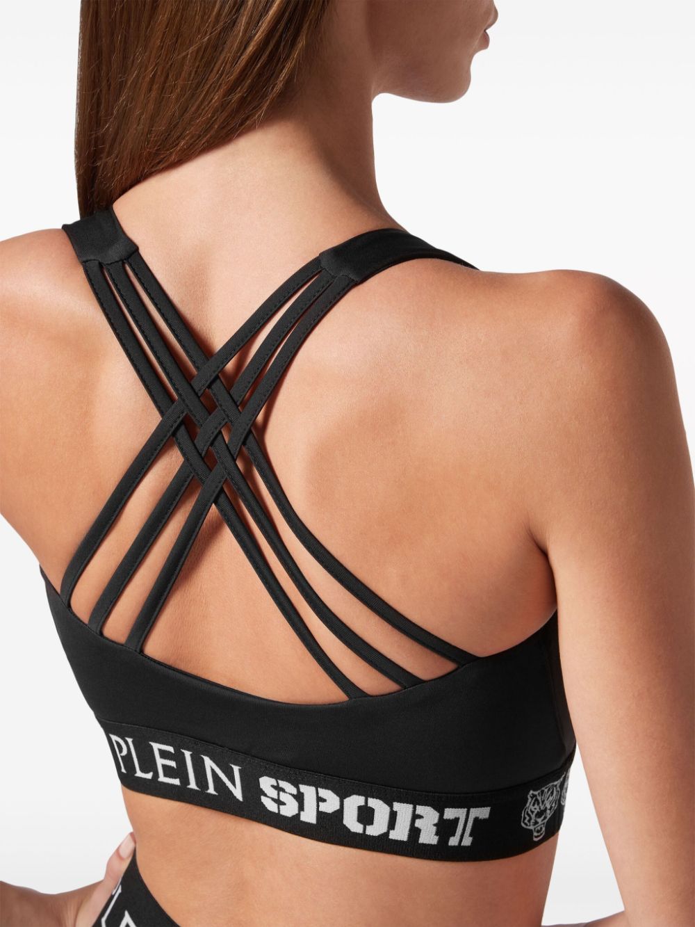 Shop Plein Sport Logo-underband Crossover Bra In Black