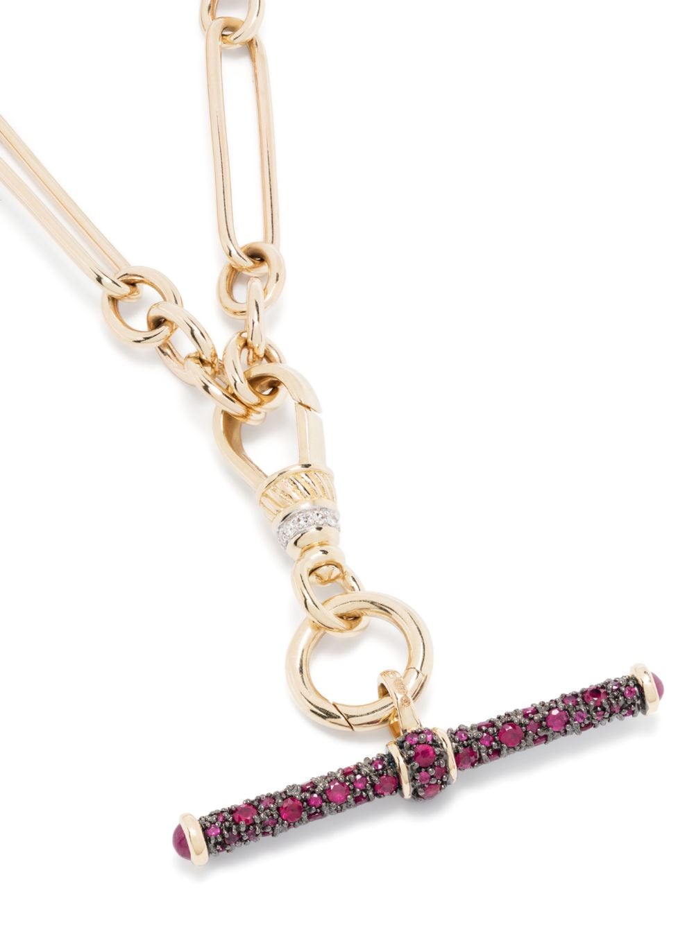 Shop Lucy Delius Jewellery 14kt Yellow Gold Ruby T-bar Necklace