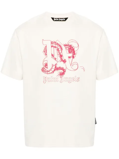 Palm Angels dragon-monogram cotton T-shirt