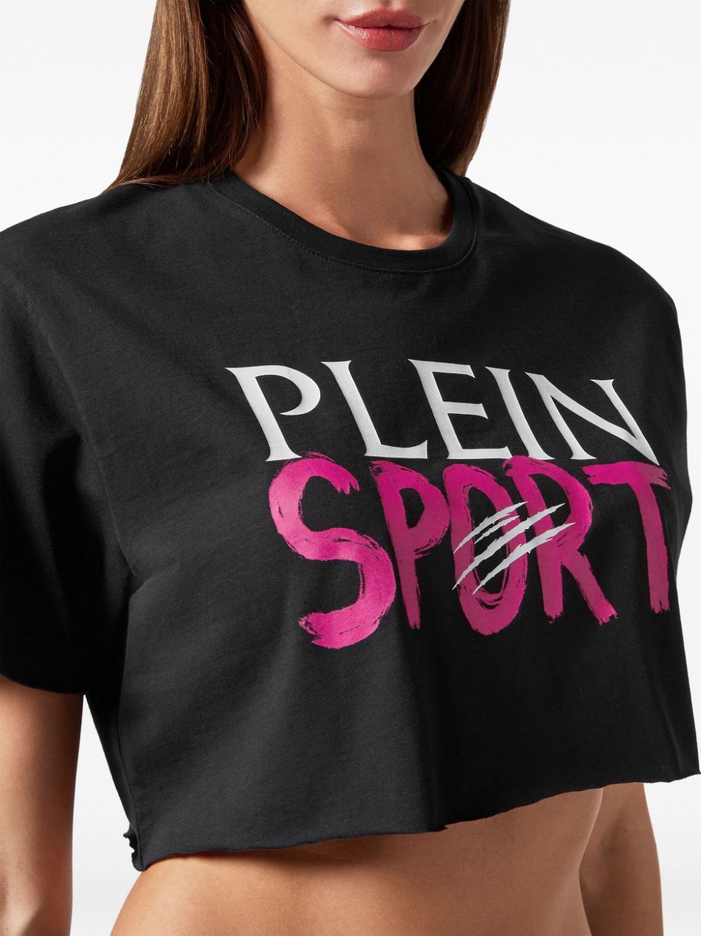 Shop Plein Sport Logo-print Cropped T-shirt In Black