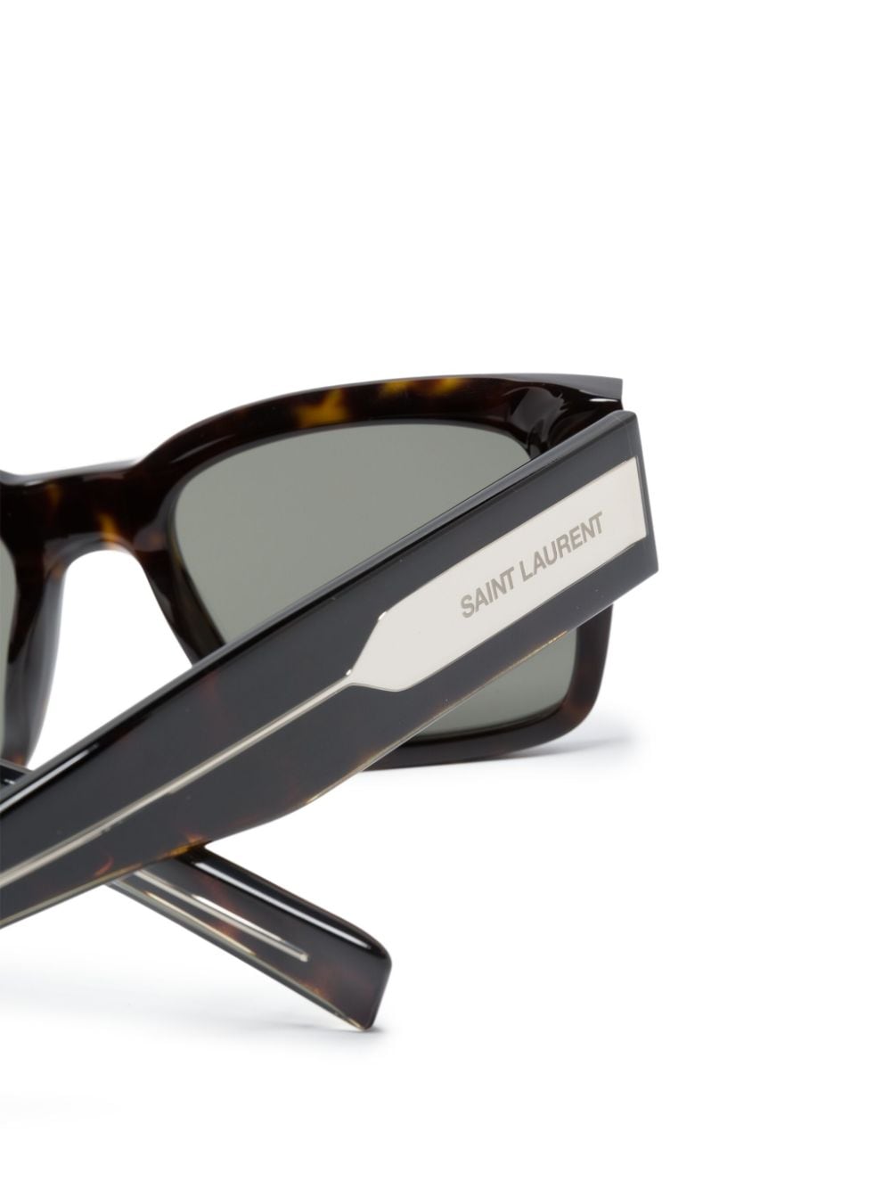 Shop Saint Laurent Logo-plaque Square-frame Sunglasses In Brown