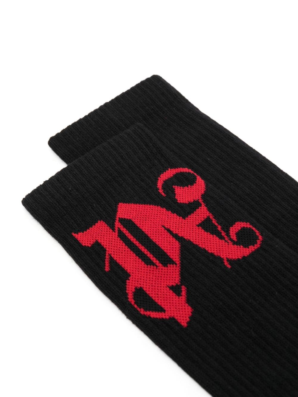 Shop Palm Angels Monogram-intarsia Ribbed Socks In Black